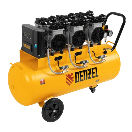 Компрессор безмасляный, малошумный DENZEL DLS 3300/100, 3300 Вт,3x1100, 100 л, 570 л/мин ,блок управления