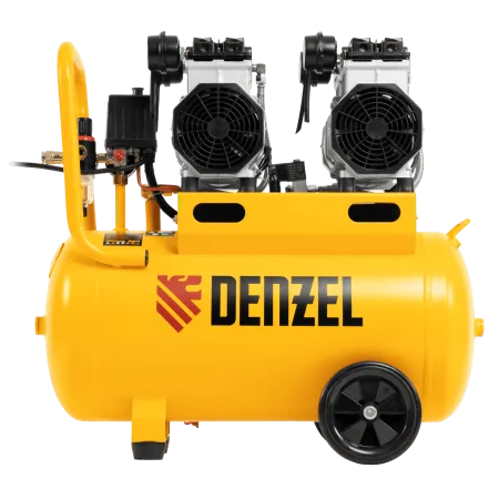 Компрессор безмасляный, малошумный DENZEL DLS 2200/50, 2200 Вт, 2x1100, 50 л, 380 л/мин