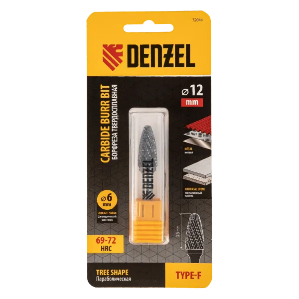 Борфреза по металлу DENZEL твердосплавная, параболическая, тип-F, 12 мм