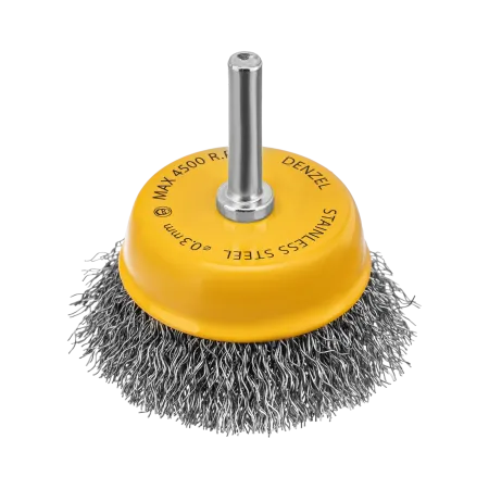Щетка для дрели DENZEL, 65 мм, Чашка, со шпилькой , нержавеющая витая проволока