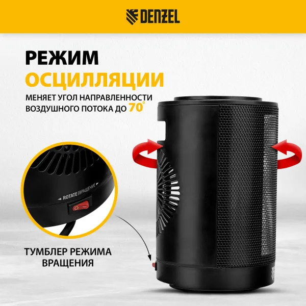 Тепловентилятор керамический DENZEL DTFC-1200S, вращение, 3 реж., вент., нагрев 600/1200 Вт
