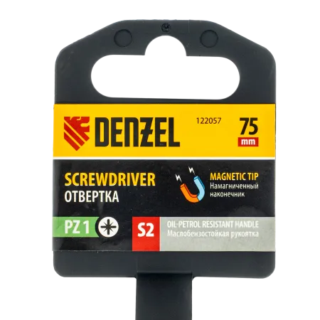 Отвертка DENZEL PZ1x75 мм, S2, 3к рукоятка
