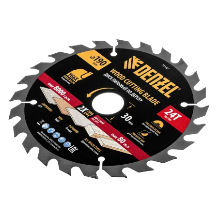 Пильный диск по дереву DENZEL ф190 х 30 мм, 24 зубьев, тонкий