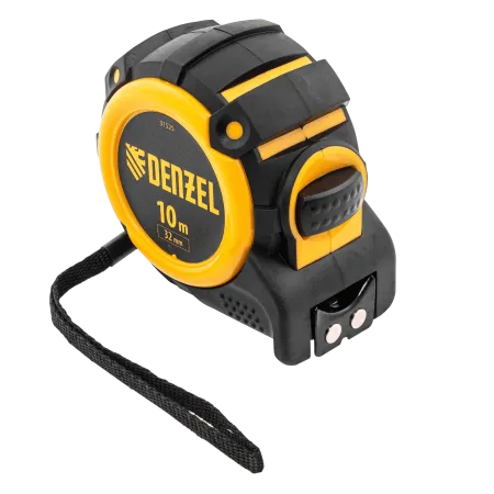 Рулетка DENZEL 31525 10м х 32мм, автоматич. фиксац., нейлон. покрытие, магнит. зацеп, двухстор. разметка