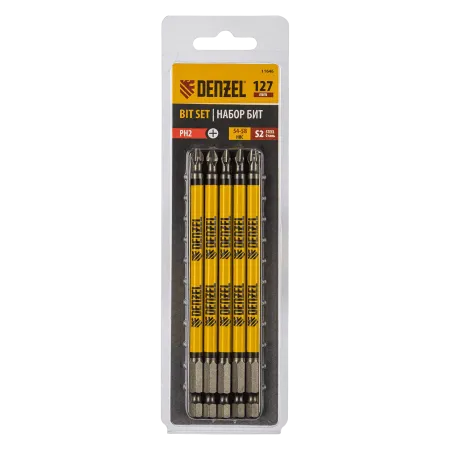 Бита DENZEL PH2х127, сталь S2, цилиндр., 5шт. Е 6,3