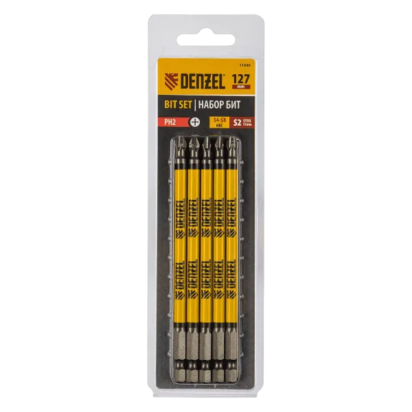 Бита DENZEL PH2х127, сталь S2, цилиндр., 5шт. Е 6,3