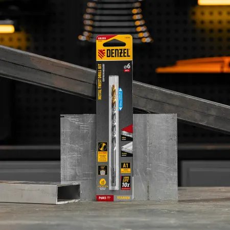 Сверло спиральное по металлу DENZEL 6 х 139 мм, Р6М5, Golden Tip, удлиненное