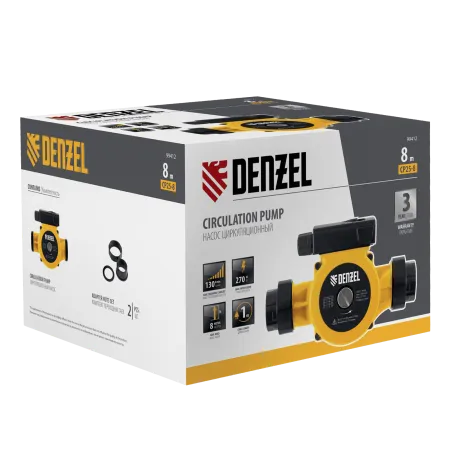 Циркуляционный насос DENZEL CP25-8, напор 8 м, 130 л/мин, 1 м кабель, монт. длина 180 мм