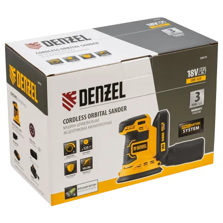 Машина шлифовальная эксцентриковая аккумуляторная DENZEL COS-125, 18В Li-Ion