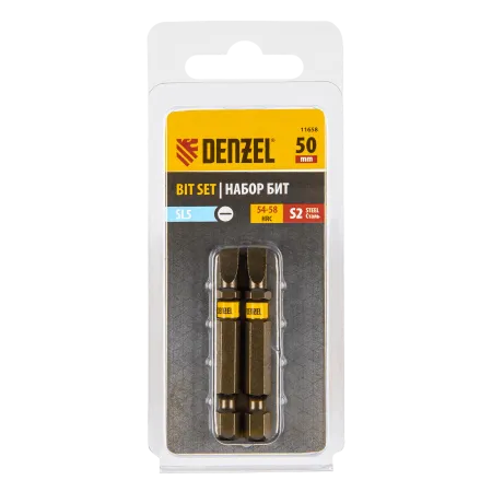 Бита DENZEL SL5,0х50, сталь S2, шестигранный профиль, 2 шт. Е 6,3