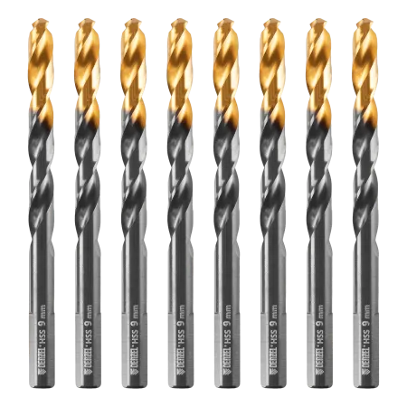 Сверло по металлу DENZEL 9 мм, HSS-Tin, Golden Tip, 8 шт.