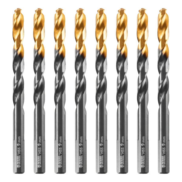 Сверло по металлу DENZEL 9 мм, HSS-Tin, Golden Tip, 8 шт.