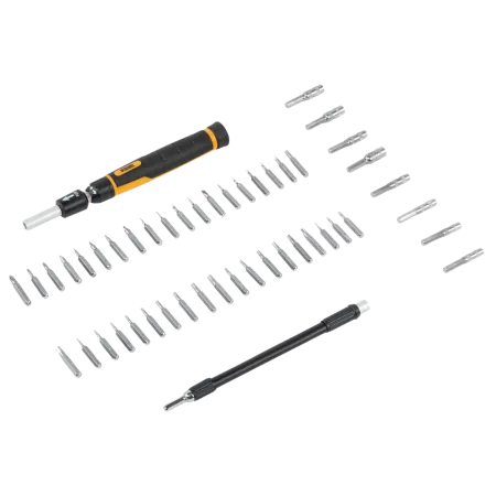 Отвертка с набором бит и торцевых головок DENZEL для точных работ, гибкий привод, 48 шт, CrMo