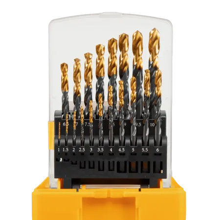 Набор сверл по металлу DENZEL 1-10 мм, HSS-Tin, Golden Tip, 19 шт