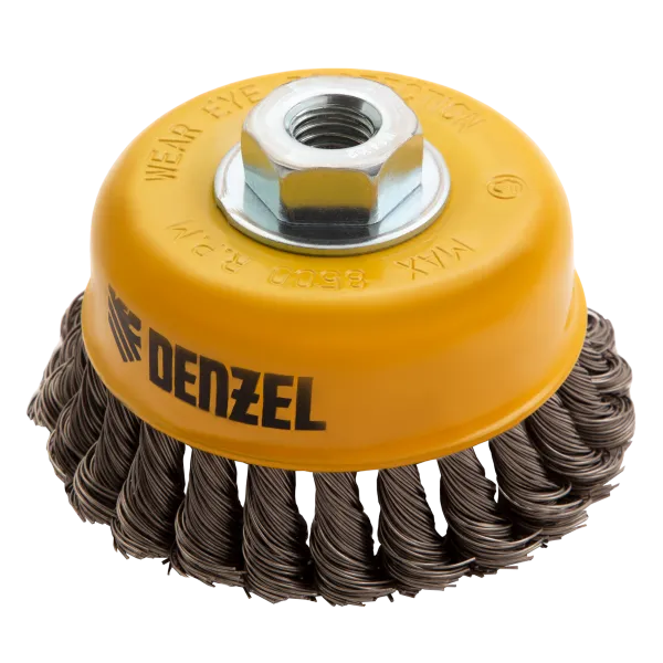 Щетка для УШМ DENZEL 746283, 100 мм, «чашка», крученая нержавеющая проволока 0.5 мм, М14