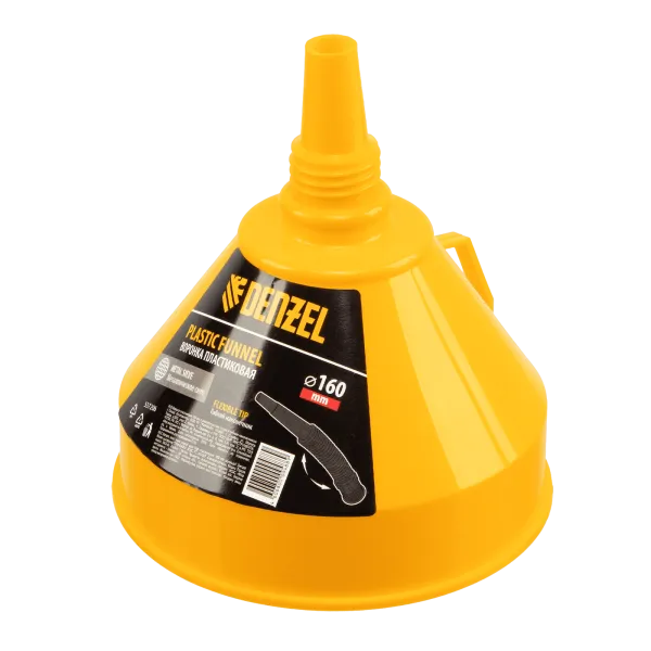 Воронка пластиковая DENZEL 160 мм с металлическим ситом и гибким наконечником