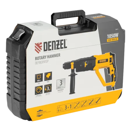 Перфоратор электрический DENZEL RHB-1050-30, SDS-plus, 1050 Вт, 3,4 Дж, 4 реж.
