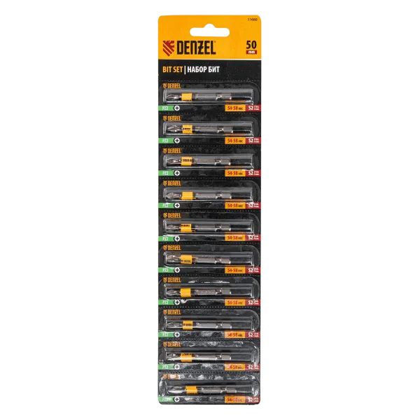 Бита DENZEL PZ2х50, сталь S2, 10 шт., круглый профиль, отрывная упаковка, , Е 6,3