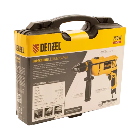 Ударная дрель DENZEL ID-750, 750 Вт, 0-3000 об/мин, 48000 уд/мин