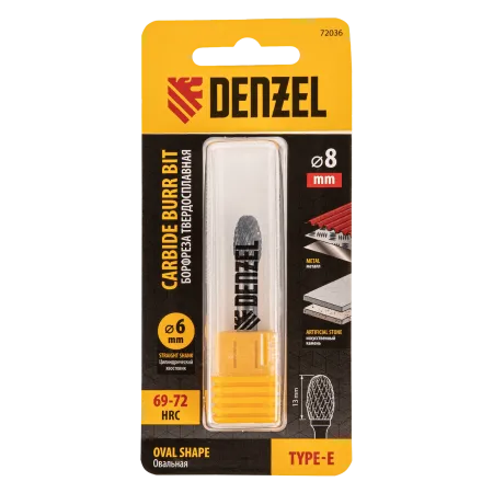 Борфреза по металлу DENZEL твердосплавная, овальная, тип-E, 8 мм