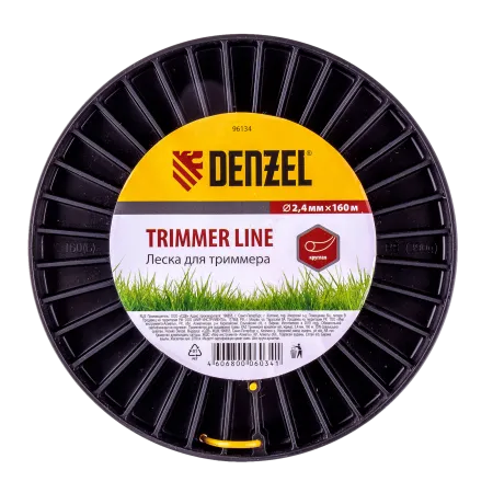 Леска для триммера DENZEL 96134, 2.4 мм x 160 м, круглая, на Din катушке