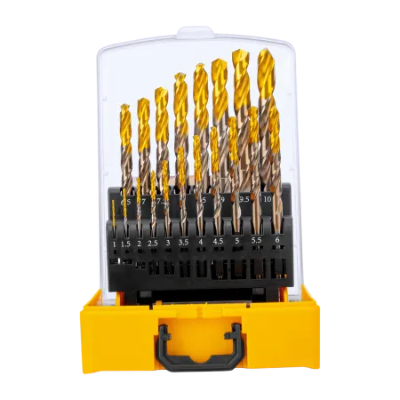 Набор сверл по металлу DENZEL, 1-10 мм, Р6М5К8-TiN, Golden Tip, 19 шт