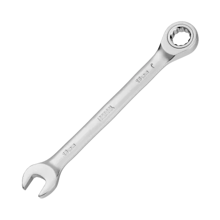 Ключ комбинированный трещоточный DENZEL, 13 мм, CrV, матовый хром