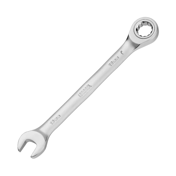 Ключ комбинированный трещоточный DENZEL, 13 мм, CrV, матовый хром