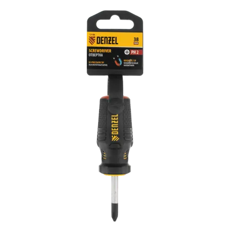 Отвертка DENZEL PH2х38 мм, CrV, трехкомпонентная рукоятка
