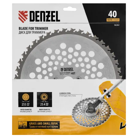 Диск для триммера DENZEL 255 х 25,4 40 зубов, Anti-Kick
