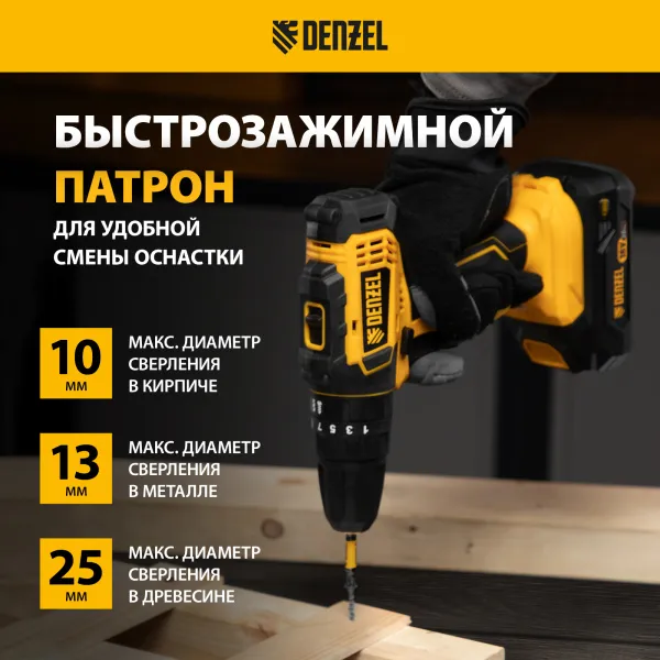 Дрель-шуруповерт аккумуляторная ударная DENZEL CID-18-02BM, Li-Ion, 18 В, 2 акк.