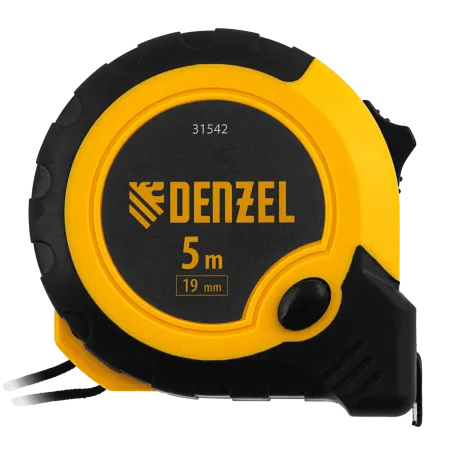 Рулетка DENZEL 5м х 19мм, двухкомп. корпус, кнопка-пауза