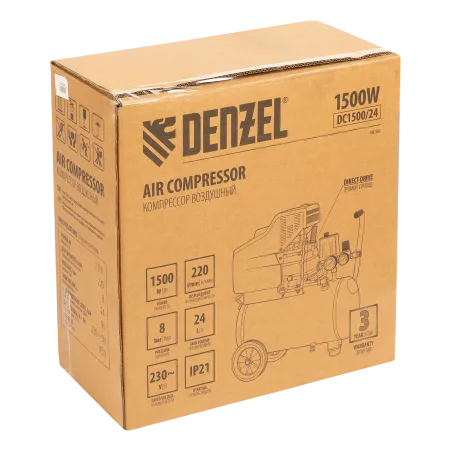 Компрессор воздушный DENZEL DC1500/24, 1.5 кВт, прямой привод, 24 литра, 220 л/мин