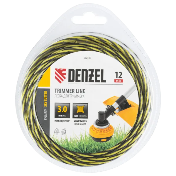 Леска для триммера DENZEL двухкомпонентная витая квадратная, 3,0мм х 12м, блистер SkyCutter