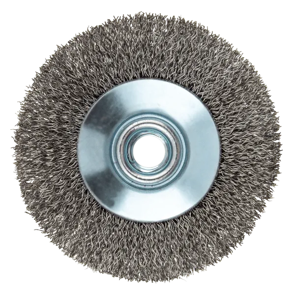 Щетка для УШМ DENZEL 746083, 100 мм, «тарелка», витая нержавеющая проволока 0.3 мм, М14