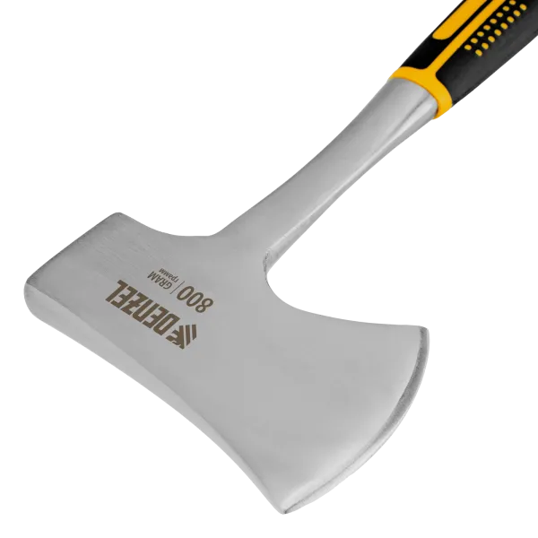 Топор цельнометаллический DENZEL, 800 г, двухкомпонентная обрезиненная рукоятка, прямой хват