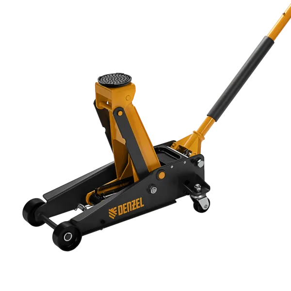 Домкрат гидравлический DENZEL подкатной 3 т, с фиксатором, быстрый подъем, 135-480 мм, профессиональный