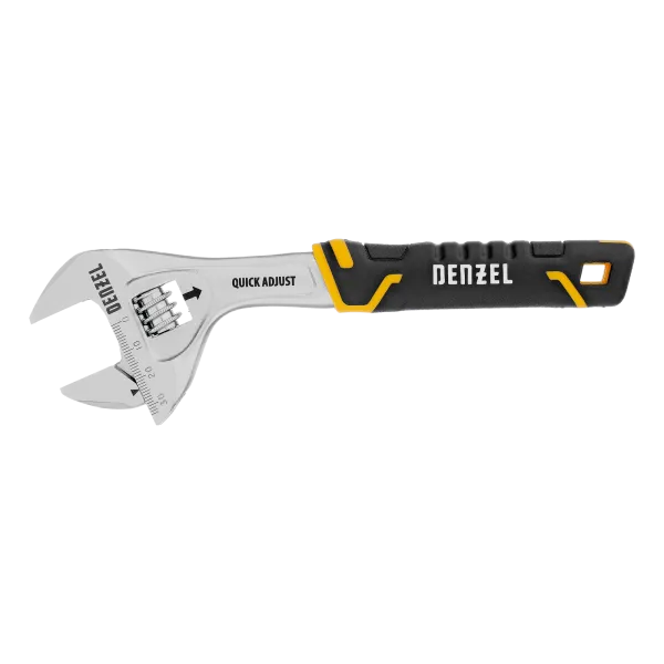 Ключ разводной DENZEL 200 мм (раскрытие до 33 мм), CrV, с быстрым сбросом, кованый, TPR рукоятка