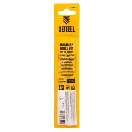 Бур по бетону DENZEL 705010, 8 x 110 мм, двойная спираль, три пылеотводящие кромки