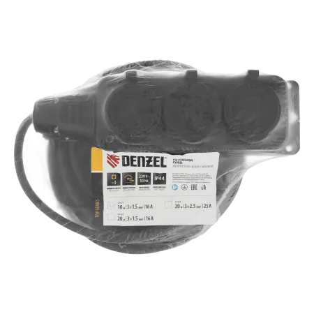 Удлинитель-шнур силовой Top Series DENZEL, КГТТ, 10 м, 3 розетки, 3 x 1,5 мм