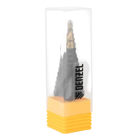 Сверло ступенчатое DENZEL, 4-6-8-10-12-14-16-18-20-22-24-26-28-30-32 мм, Р6М5, 6-гр. хвостовик