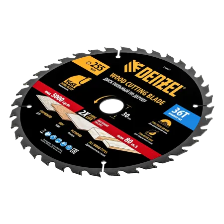 Пильный диск по дереву DENZEL ф255 х 30мм, 36 зубьев