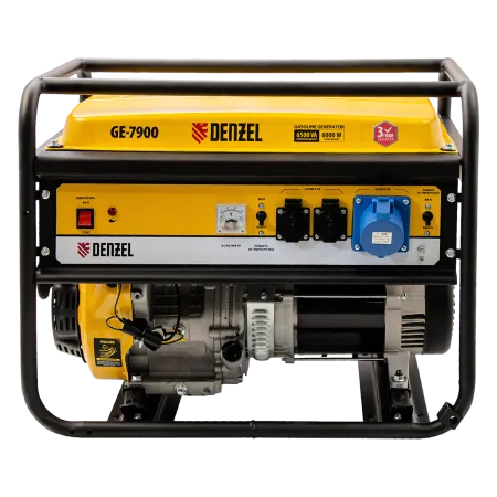 Генератор бензиновый DENZEL GE 7900, 6.5 кВт, 220 В/50 Гц, 25 л, ручной старт