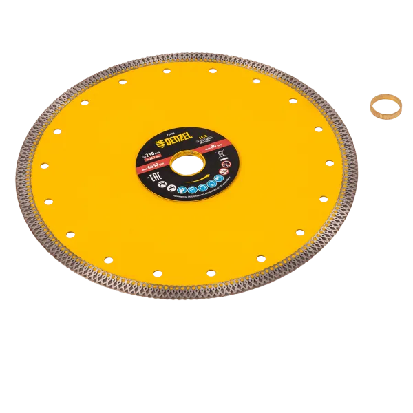Диск алмазный отрезной DENZEL 230 х 22,2мм, сплошной, супертонкий, горячий пресс, сухой/мокрый рез