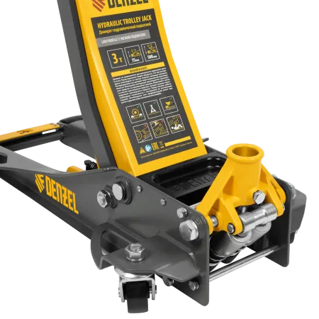 Домкрат гидравлический подкатной DENZEL 3 т, 75-500 мм, быстрый подъем, низкий подхват, проф.