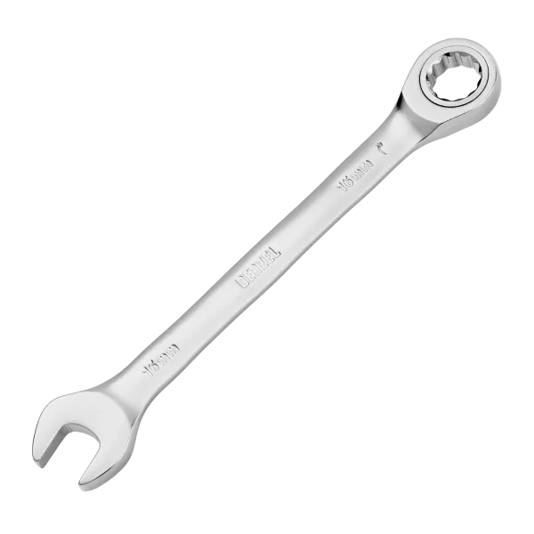 Ключ комбинированный трещоточный DENZEL, 16 мм, CrV, матовый хром