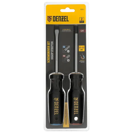 Набор отверток комбинированный DENZEL 2 шт., CrV, трехкомпонентная рукоятка