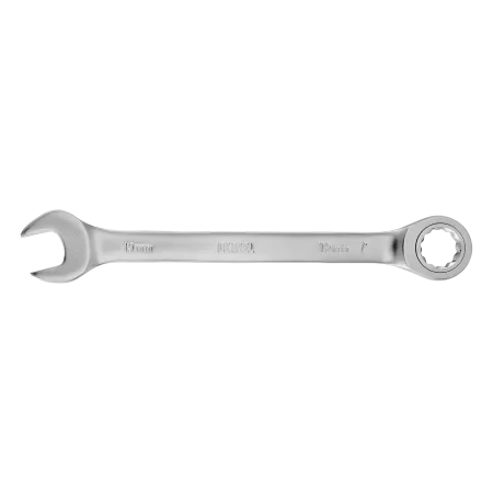 Ключ комбинированный трещоточный DENZEL, 19 мм, CrV, матовый хром