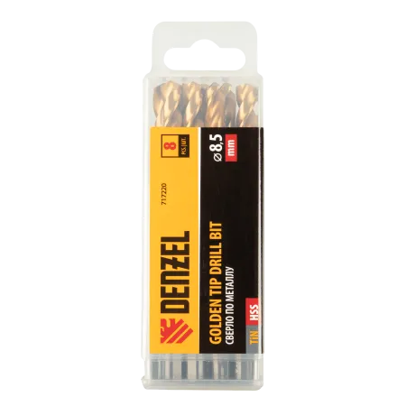 Сверло по металлу DENZEL 8,5 мм, HSS-Tin, Golden Tip, 8 шт.