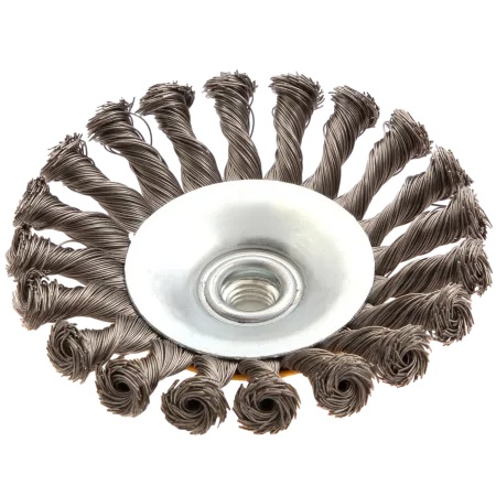 Щетка для УШМ DENZEL 746113, 125 мм, «тарелка», крученая нержавеющая проволока 0.5 мм, М14